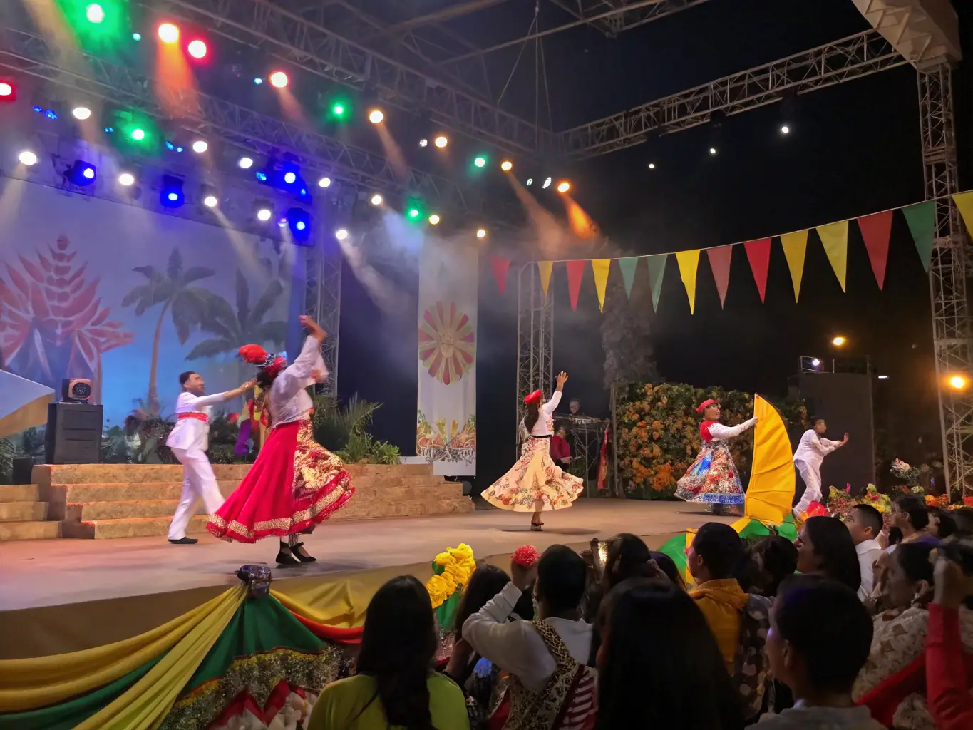 A vibrant scene from the Cultural Exchange Festival 2022, featuring performers in traditional costumes and attendees enjoying the festivities, highlighting NIHIL OBSTAT's commitment to cultural diversity.